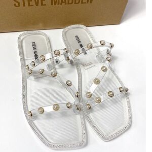 Steve Madden Nonii clear jelly sandals square toe pearl detail NIB